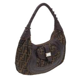 Pre Owned Fendi Tobacco Zucca Canvas And Leather Spy Hobo