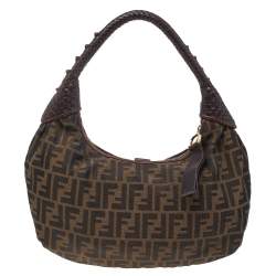 Pre Owned Fendi Tobacco Zucca Canvas And Leather Spy Hobo