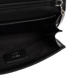 Pre Owned Fendi Black Leather Small Divisa F Wallet On Chain Clutch