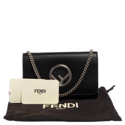 Pre Owned Fendi Black Leather Small Divisa F Wallet On Chain Clutch