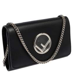 Pre Owned Fendi Black Leather Small Divisa F Wallet On Chain Clutch