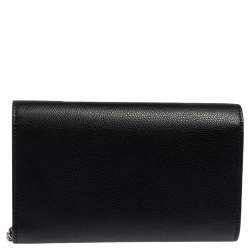 Pre Owned Fendi Black Leather Small Divisa F Wallet On Chain Clutch