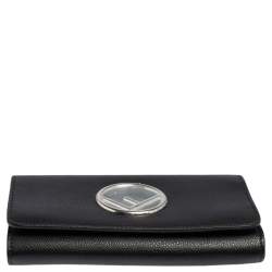 Pre Owned Fendi Black Leather Small Divisa F Wallet On Chain Clutch