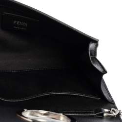 Pre Owned Fendi Black Leather Small Divisa F Wallet On Chain Clutch