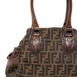 Pre Owned Fendi Tobacco Zucca Canvas and Leather Chef De Jour Bag