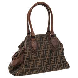 Pre Owned Fendi Tobacco Zucca Canvas and Leather Chef De Jour Bag