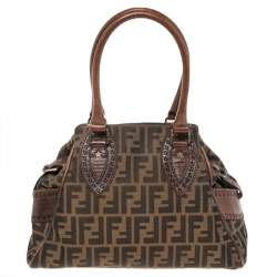 Pre Owned Fendi Tobacco Zucca Canvas and Leather Chef De Jour Bag