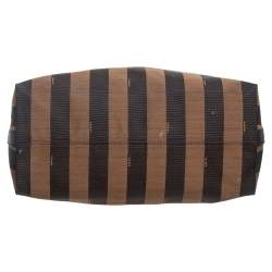 Pre Owned Fendi Tobacco/Red Pequin Striped Canvas and Leather Large Hobo