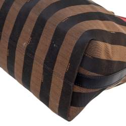 Pre Owned Fendi Tobacco/Red Pequin Striped Canvas and Leather Large Hobo