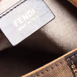 Pre Owned Fendi Tobacco/Red Pequin Striped Canvas and Leather Large Hobo