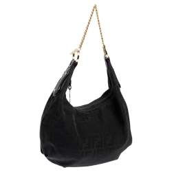 Pre Owned Fendi Black Zucca Canvas and Leather Chef Chain Link Hobo