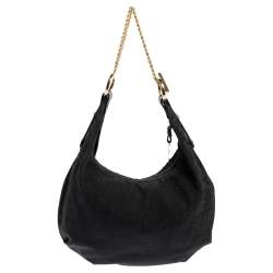 Pre Owned Fendi Black Zucca Canvas and Leather Chef Chain Link Hobo