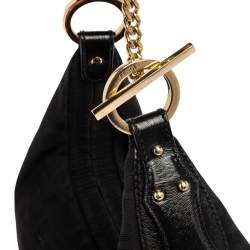 Pre Owned Fendi Black Zucca Canvas and Leather Chef Chain Link Hobo