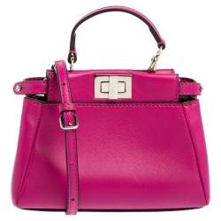 Pre Owned Fendi Fuchsia Leather Micro Peekaboo Crossbody Bag