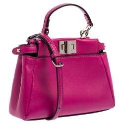Pre Owned Fendi Fuchsia Leather Micro Peekaboo Crossbody Bag