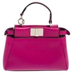 Pre Owned Fendi Fuchsia Leather Micro Peekaboo Crossbody Bag