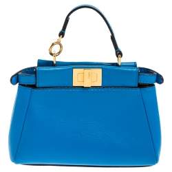 Pre Owned حقيبة كروس فندي مايكرو بيكابوو جلد أزرق