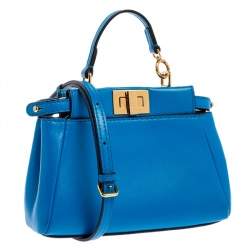 Pre Owned حقيبة كروس فندي مايكرو بيكابوو جلد أزرق