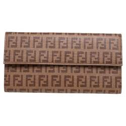 مملوكة مسبقًا محفظة فندي فوريفر كونتينينتال كانفاس مقوى زوكينو بني