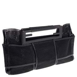 Pre Owned Fendi Black Mesh And Patent Leather Cutout Handle Clutch