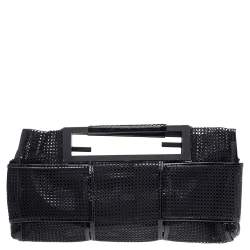 Pre Owned Fendi Black Mesh And Patent Leather Cutout Handle Clutch