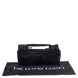 Pre Owned Fendi Black Mesh And Patent Leather Cutout Handle Clutch