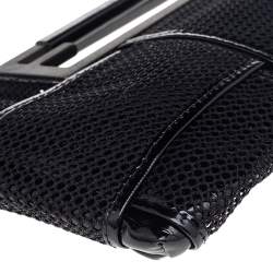 Pre Owned Fendi Black Mesh And Patent Leather Cutout Handle Clutch