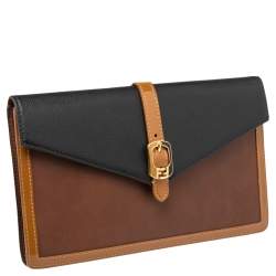 Pre Owned Fendi Tricolor Leather and Patent Leather Trim Fendista Envelope Clutch