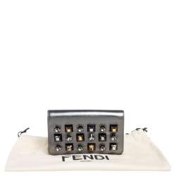 Pre Owned Fendi Metallic Grey Leather Studded Clutch