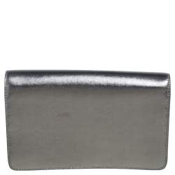 Pre Owned Fendi Metallic Grey Leather Studded Clutch