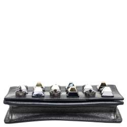 Pre Owned Fendi Metallic Grey Leather Studded Clutch