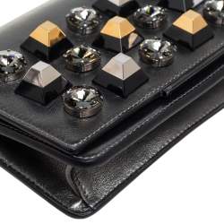 Pre Owned Fendi Metallic Grey Leather Studded Clutch