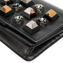 Pre Owned Fendi Metallic Grey Leather Studded Clutch