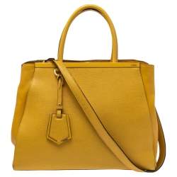 Pre Owned Fendi Yellow Leather Medium 2Jours Tote