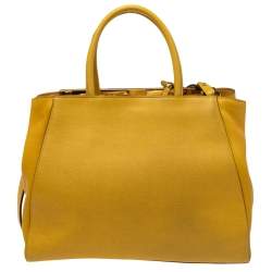 Pre Owned Fendi Yellow Leather Medium 2Jours Tote
