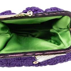 Pre Owned Fendi Purple Satin Borderline Clutch