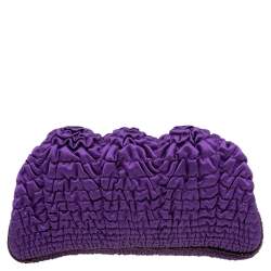 Pre Owned Fendi Purple Satin Borderline Clutch