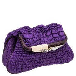 Pre Owned Fendi Purple Satin Borderline Clutch