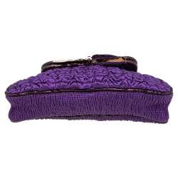 Pre Owned Fendi Purple Satin Borderline Clutch