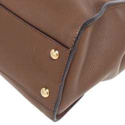 Pre Owned Fendi Dark Brown Leather Medium Peekaboo Top Handle Bag