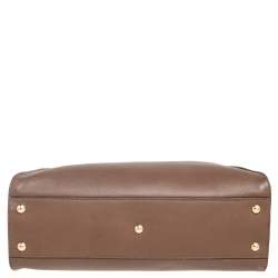 Pre Owned Fendi Dark Brown Leather Medium Peekaboo Top Handle Bag