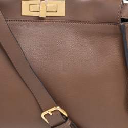 Pre Owned Fendi Dark Brown Leather Medium Peekaboo Top Handle Bag