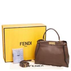 Pre Owned Fendi Dark Brown Leather Medium Peekaboo Top Handle Bag