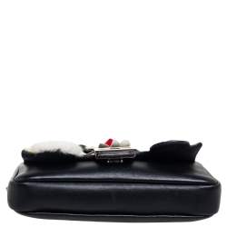 Pre Owned حقيبة كلتش فندي مايكرو مونستر فرو وجلد أسود