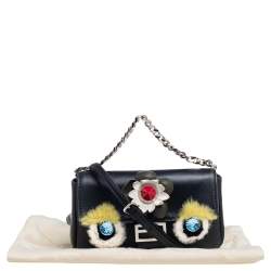 Pre Owned حقيبة كلتش فندي مايكرو مونستر فرو وجلد أسود