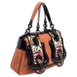 Pre Owned حقيبة كتف فندي B جلد وجلد لامع بني/ أسود مزخرفة