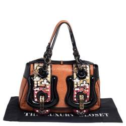 Pre Owned حقيبة كتف فندي B جلد وجلد لامع بني/ أسود مزخرفة