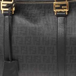 Pre Owned Fendi Black/Grey Zucchino Canvas Small Forever Bauletto Boston Bag