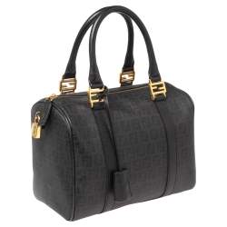 Pre Owned Fendi Black/Grey Zucchino Canvas Small Forever Bauletto Boston Bag