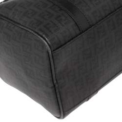 Pre Owned Fendi Black/Grey Zucchino Canvas Small Forever Bauletto Boston Bag